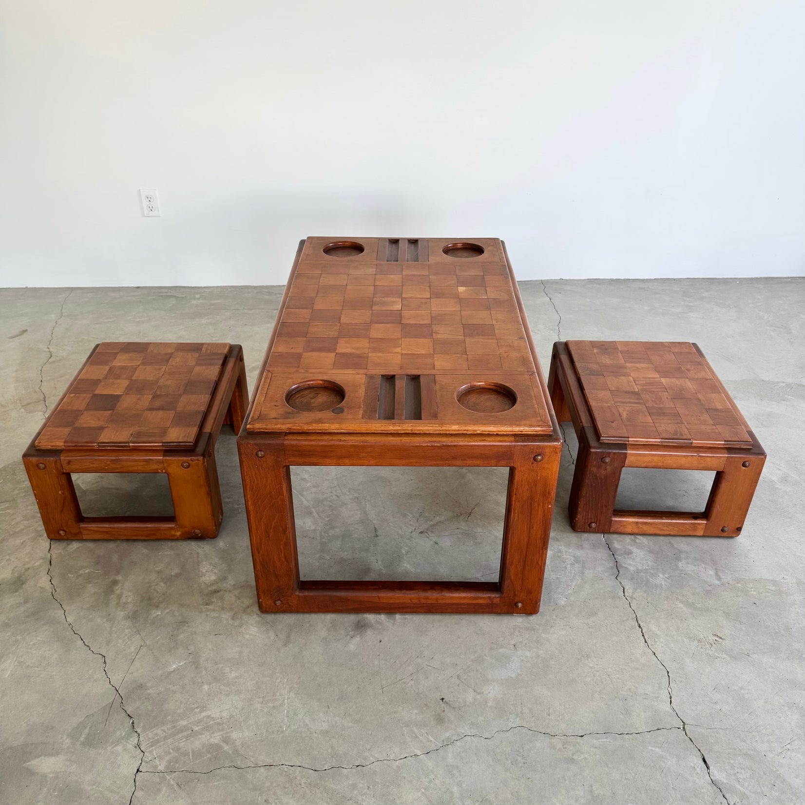 Heavy Oak Chess Table with Matching Stools