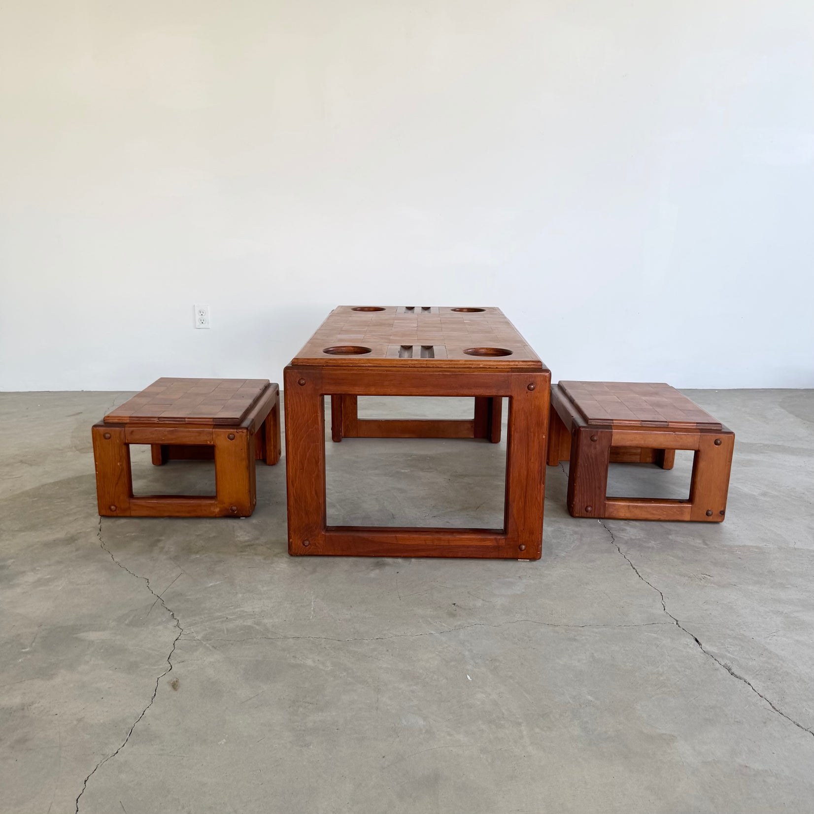 Heavy Oak Chess Table with Matching Stools