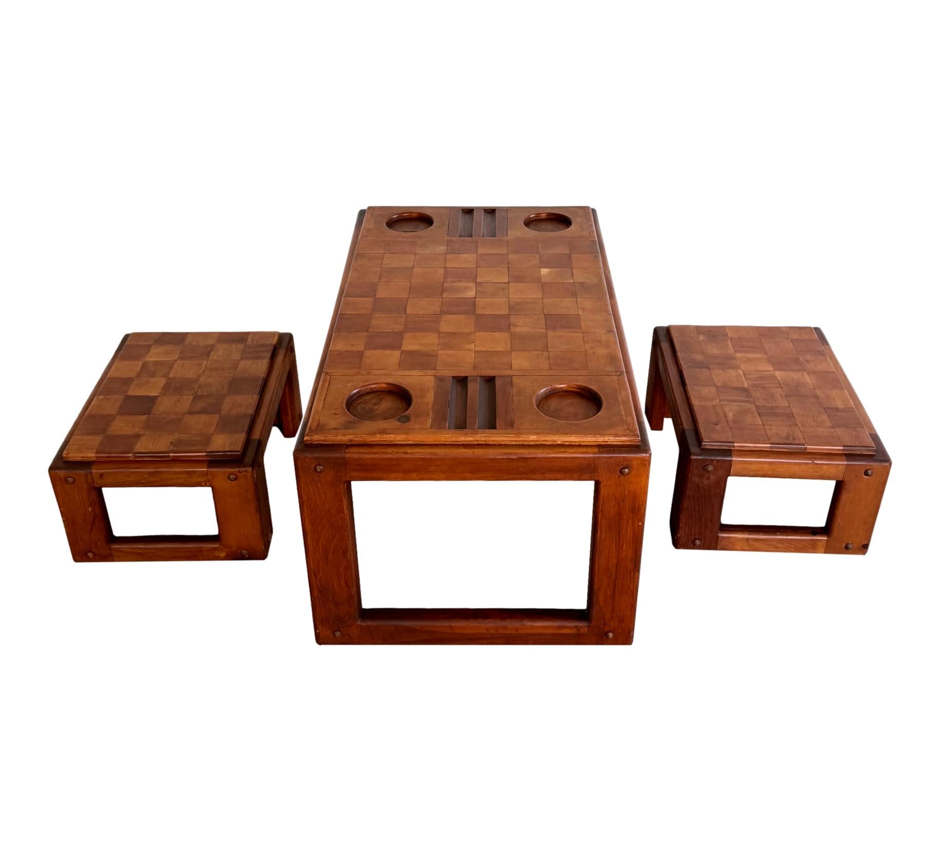 Heavy Oak Chess Table with Matching Stools