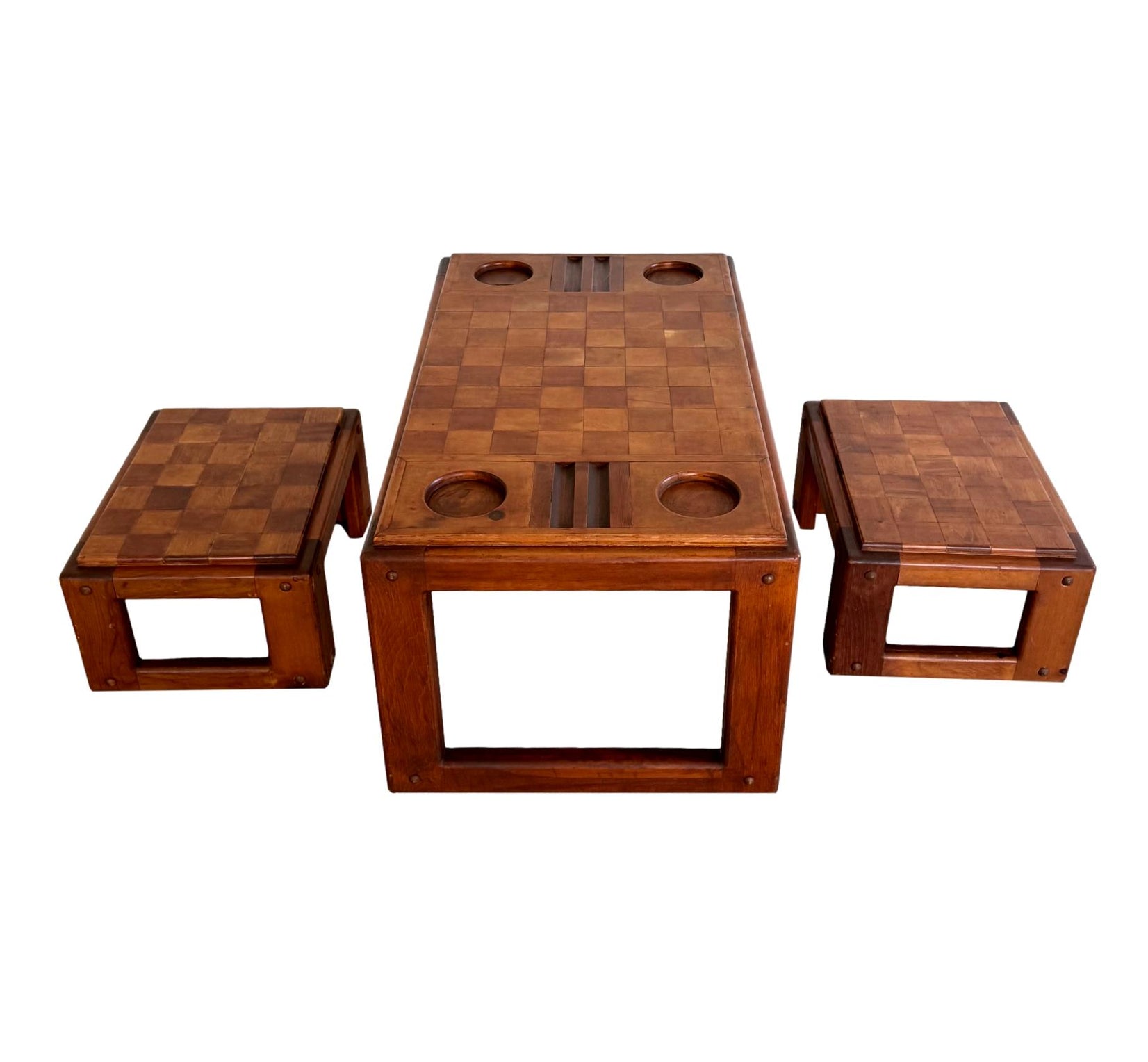 Heavy Oak Chess Table with Matching Stools