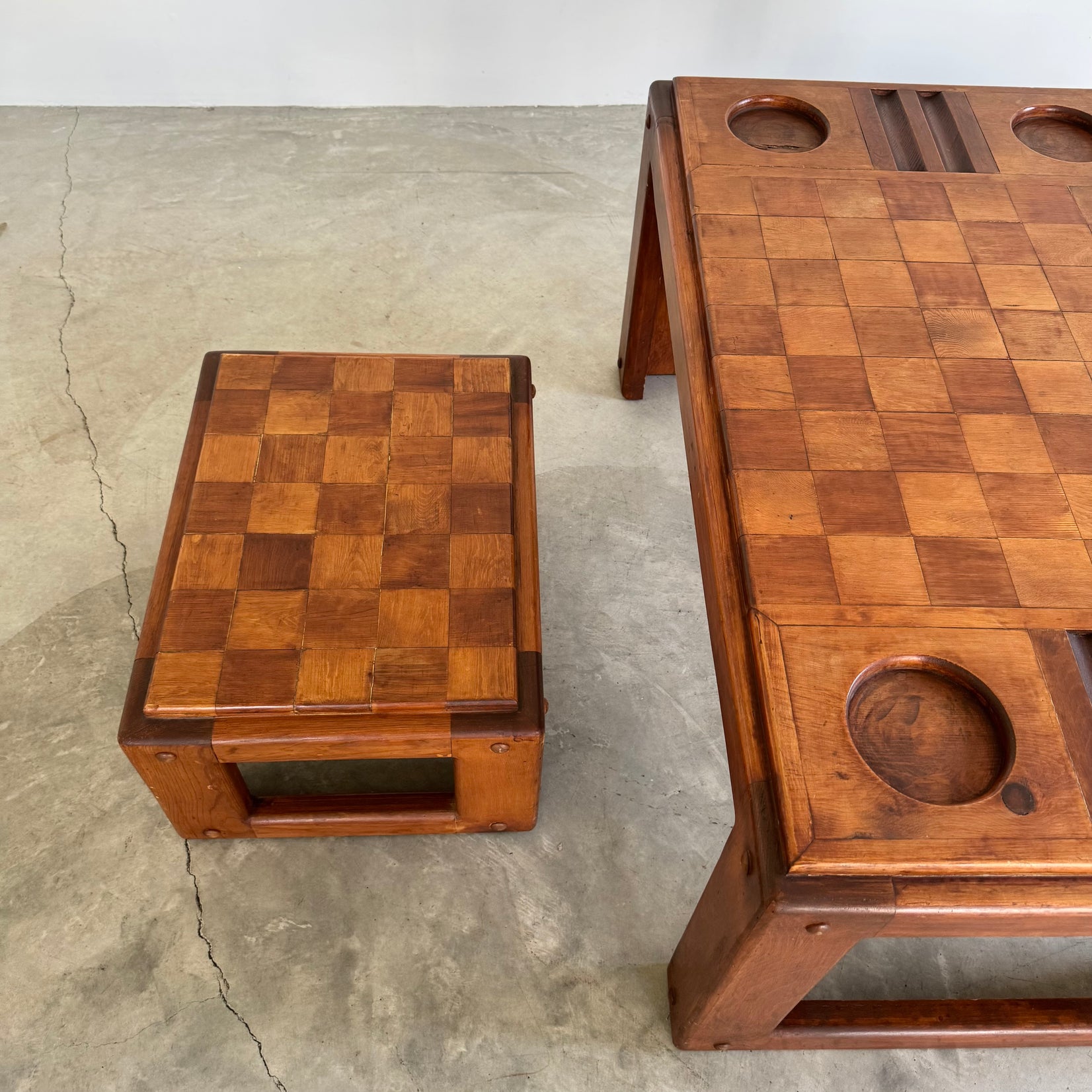 Heavy Oak Chess Table with Matching Stools