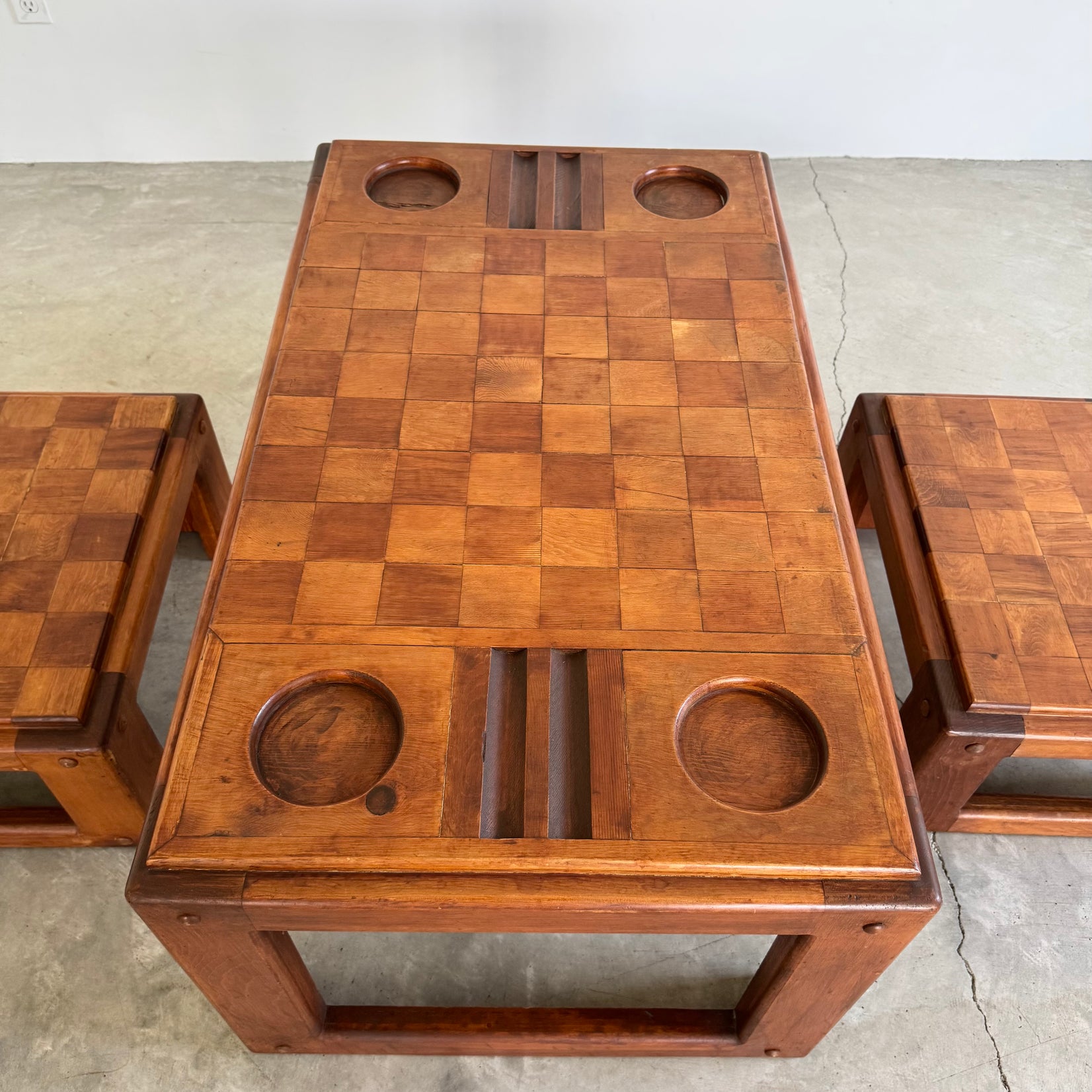 Heavy Oak Chess Table with Matching Stools