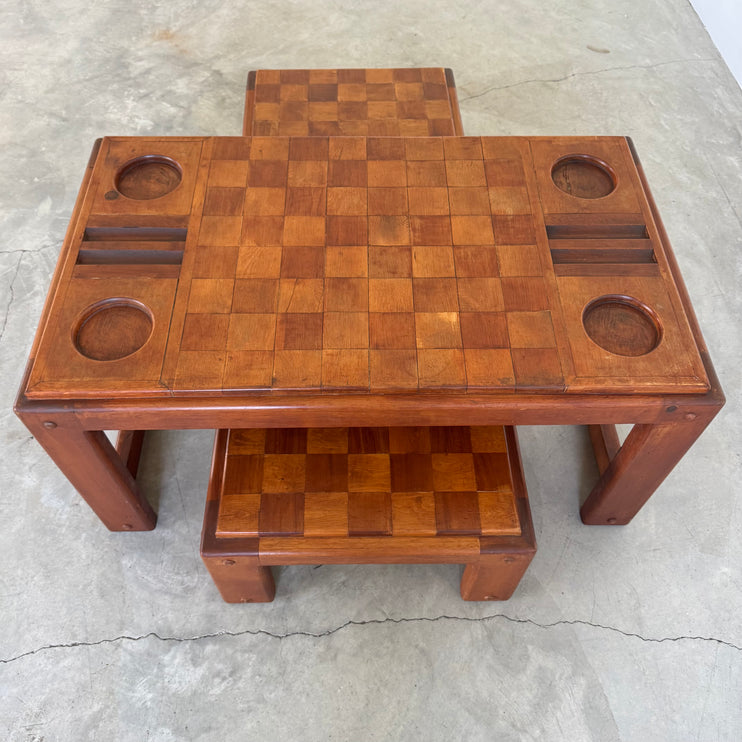 Heavy Oak Chess Table with Matching Stools