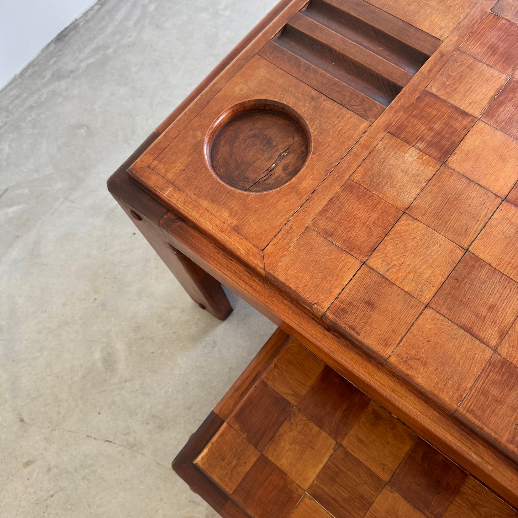 Heavy Oak Chess Table with Matching Stools