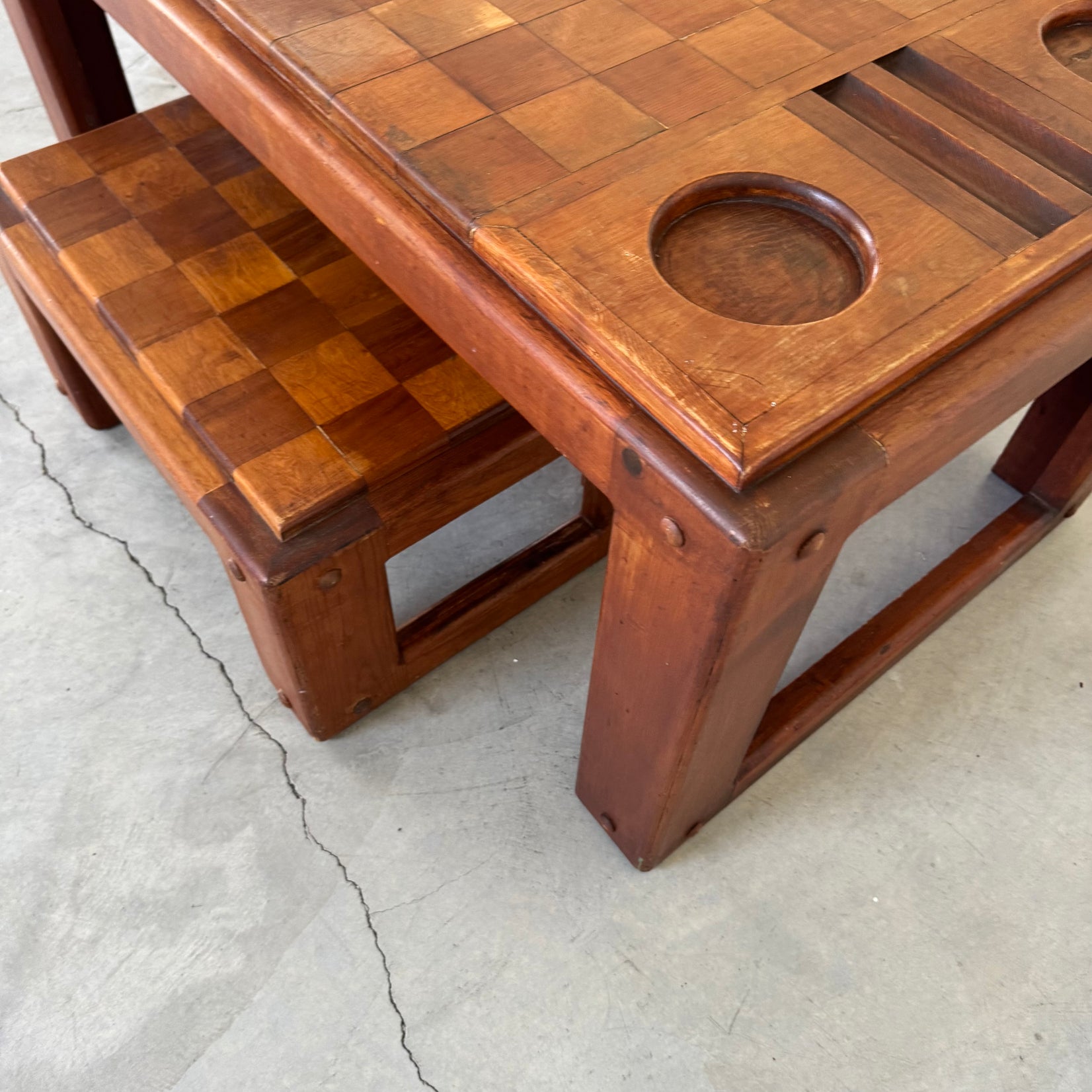 Heavy Oak Chess Table with Matching Stools