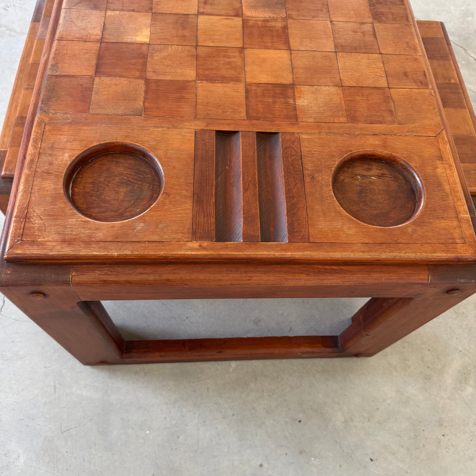 Heavy Oak Chess Table with Matching Stools