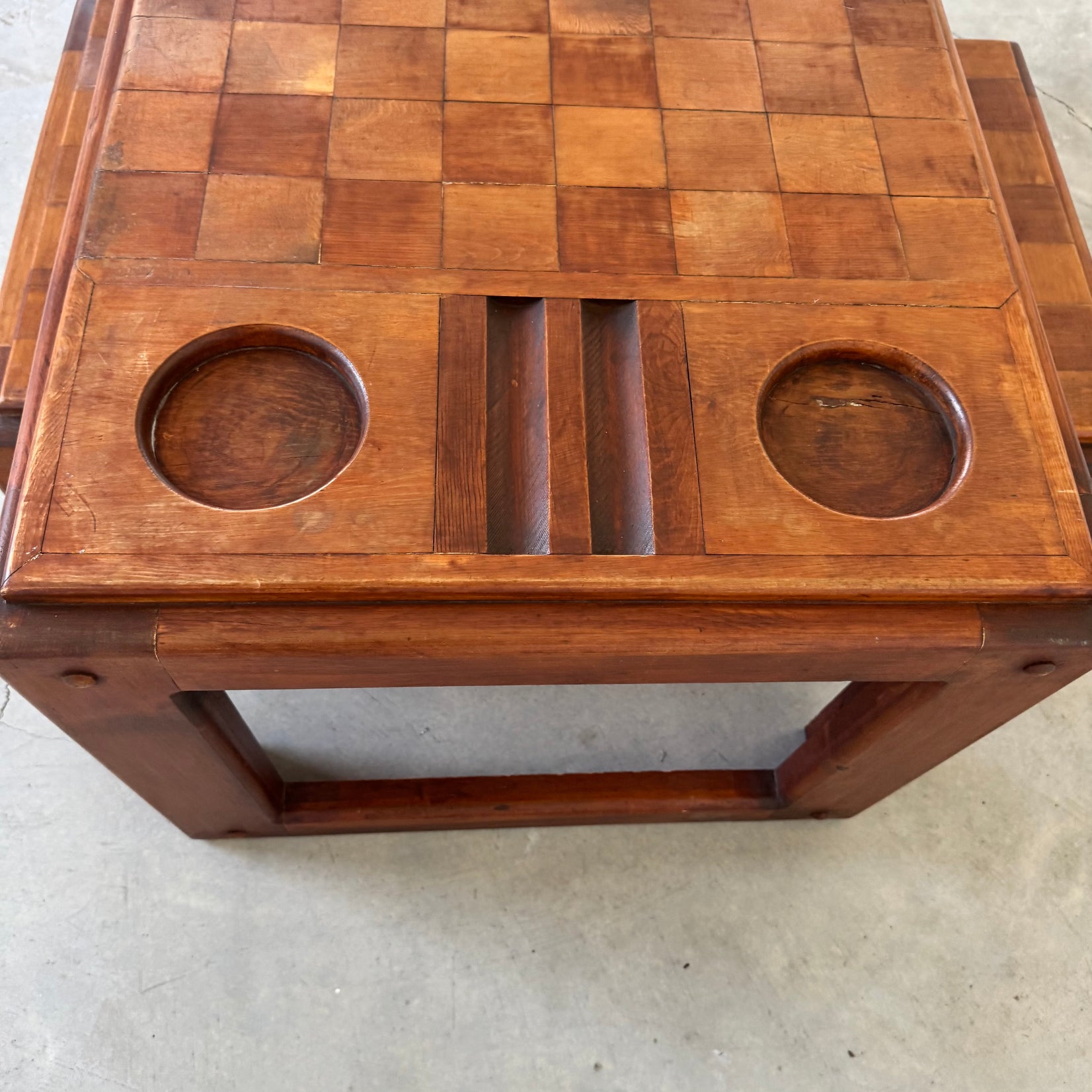 Heavy Oak Chess Table with Matching Stools