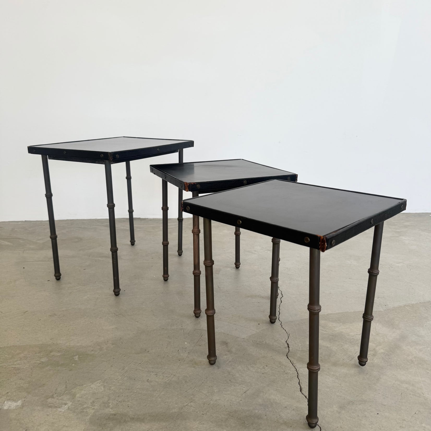 Set of 3 Leather and Bronze Nesting Tables