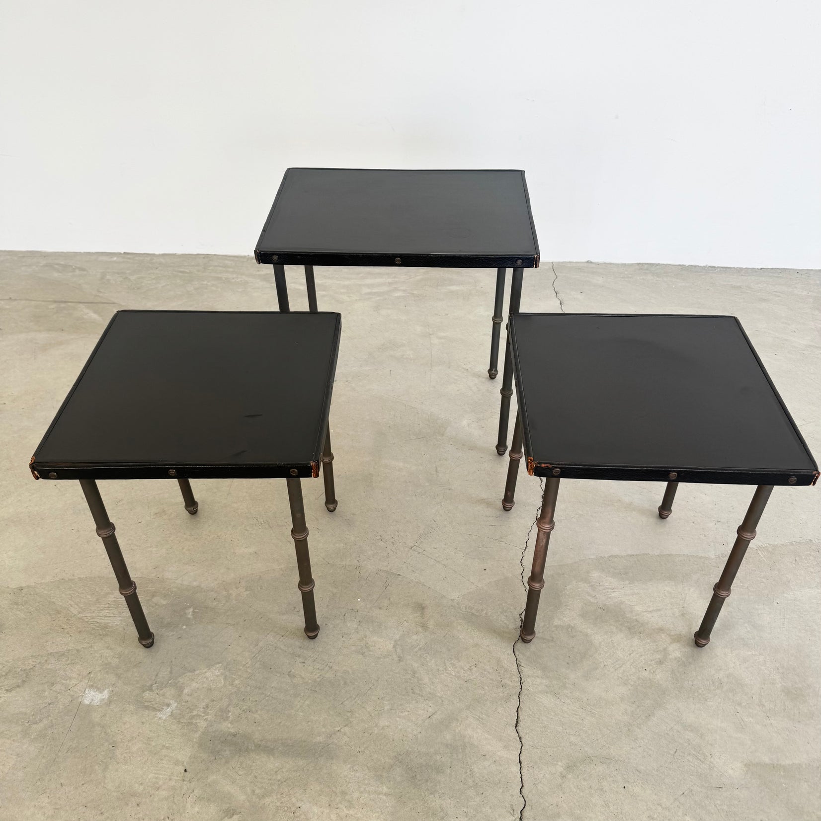 Set of 3 Leather and Bronze Nesting Tables