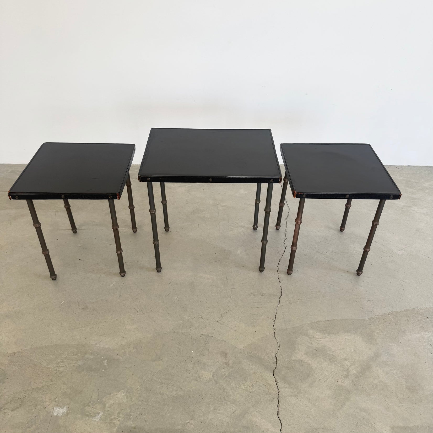Set of 3 Leather and Bronze Nesting Tables