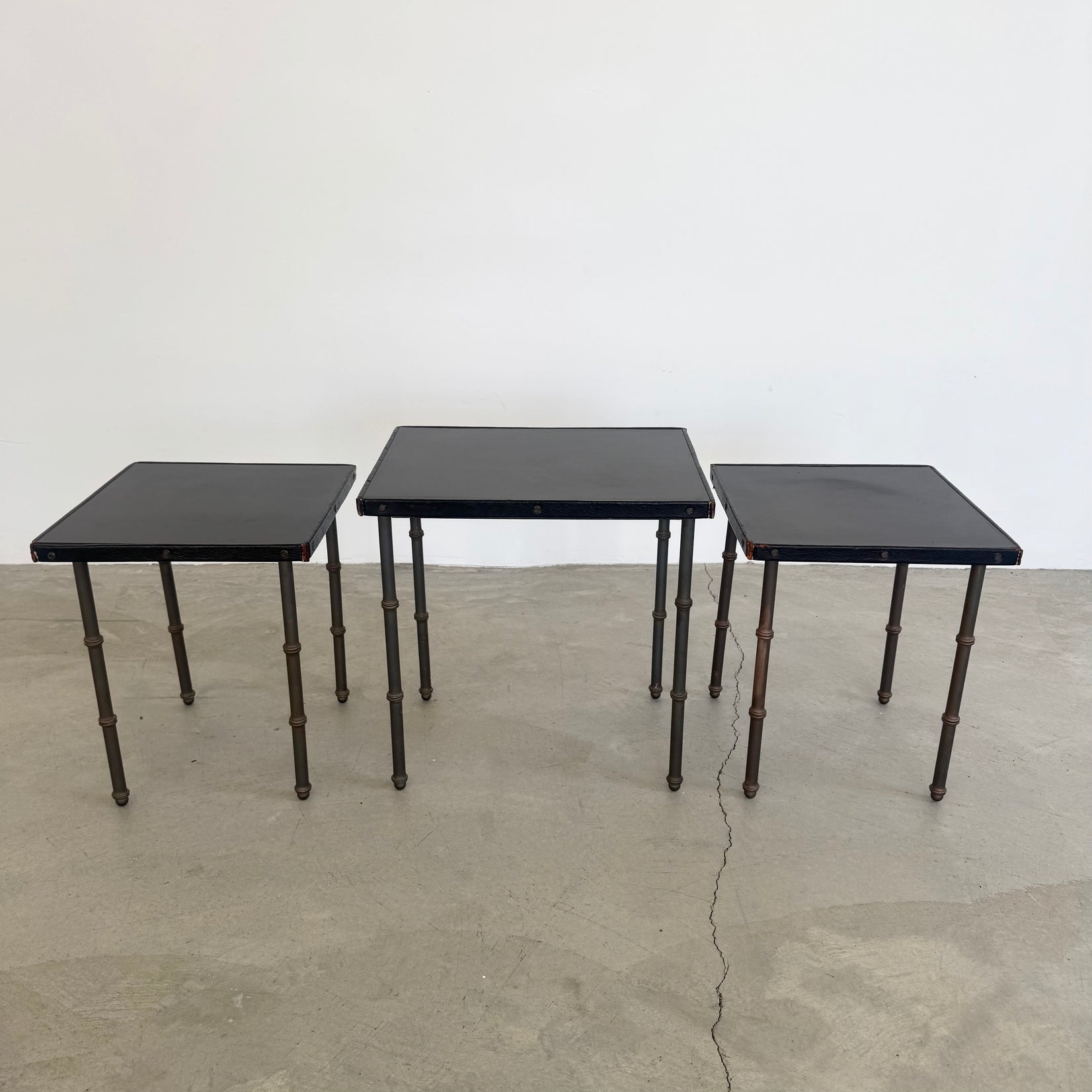 Set of 3 Leather and Bronze Nesting Tables