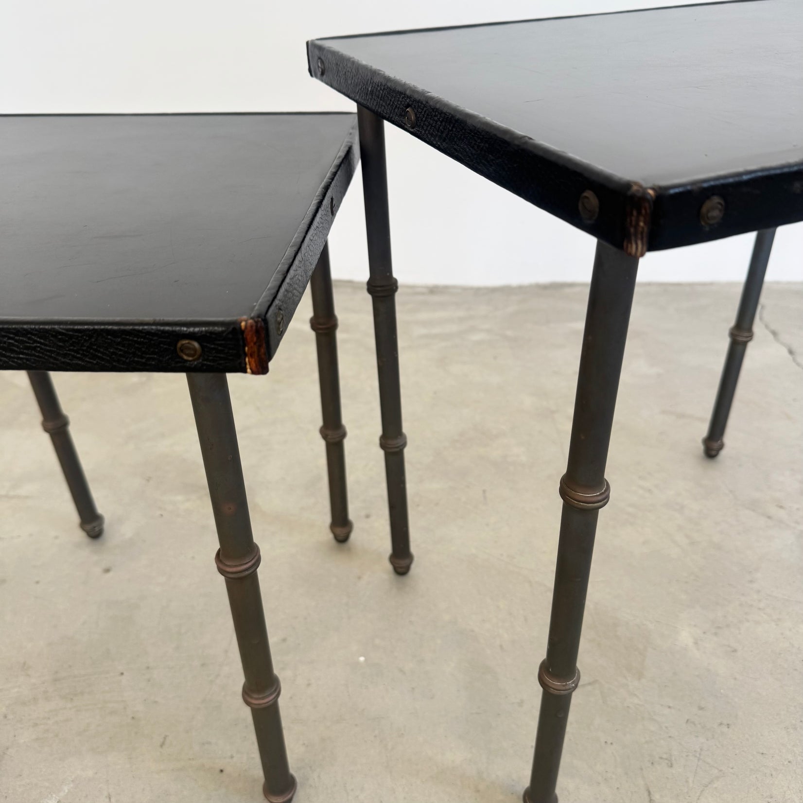 Set of 3 Leather and Bronze Nesting Tables