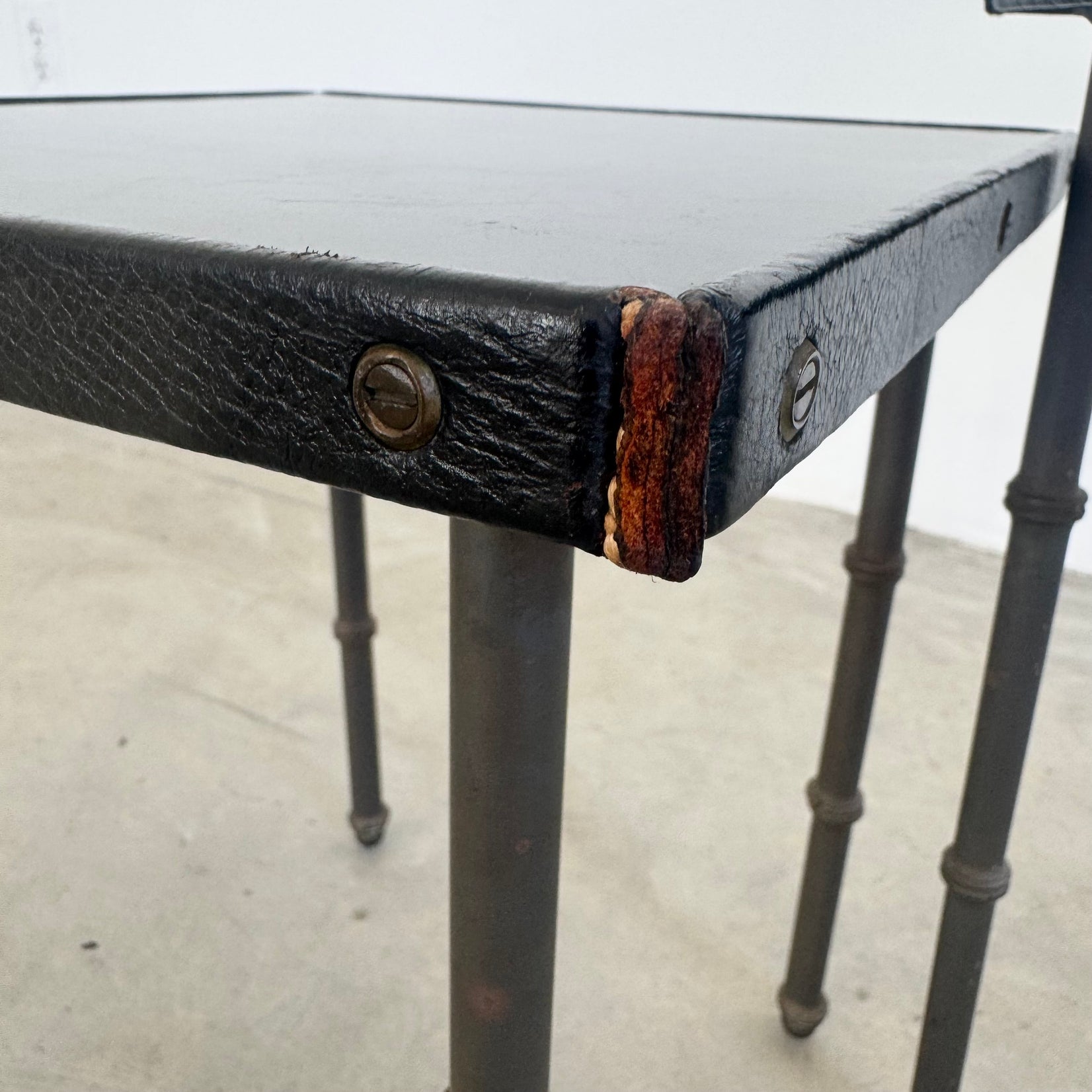 Set of 3 Leather and Bronze Nesting Tables