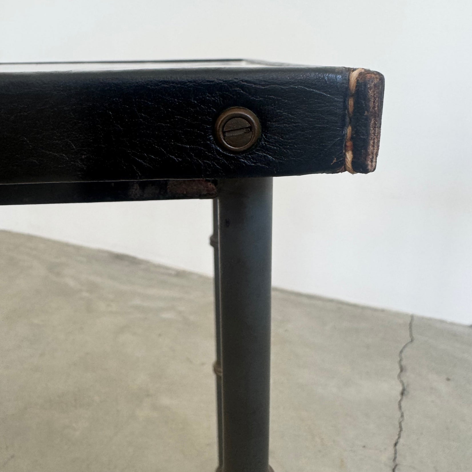 Set of 3 Leather and Bronze Nesting Tables