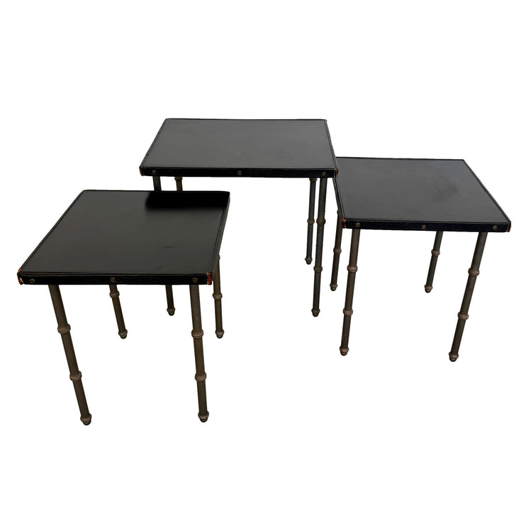 Set of 3 Leather and Bronze Nesting Tables