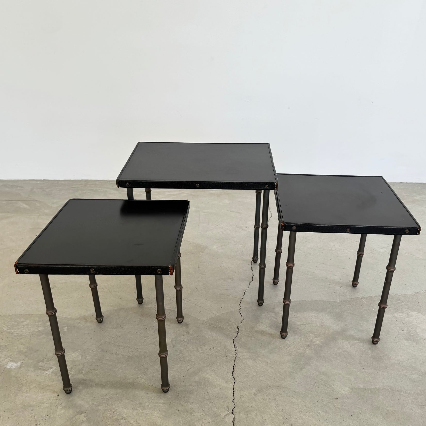 Set of 3 Leather and Bronze Nesting Tables