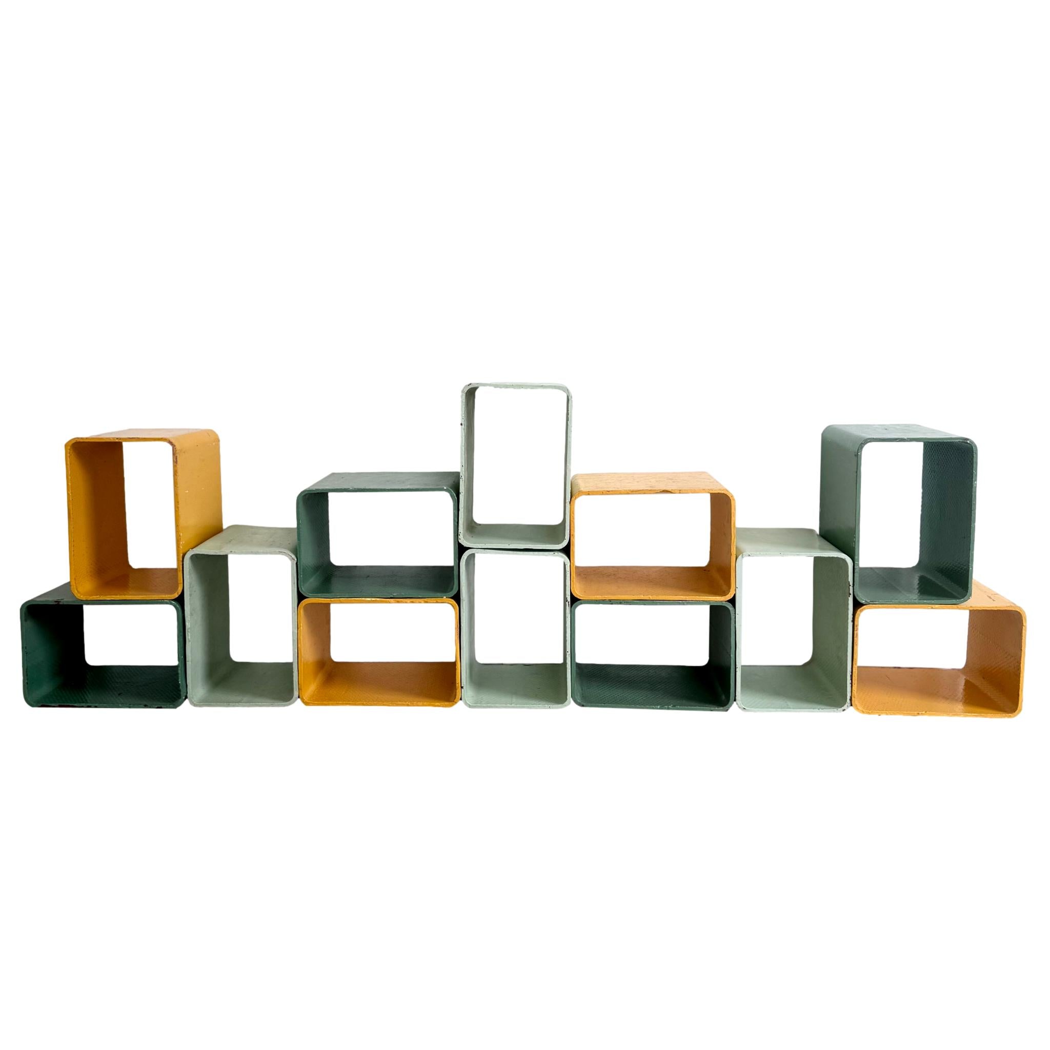 Yellow and Green Modular Concrete Bookcase