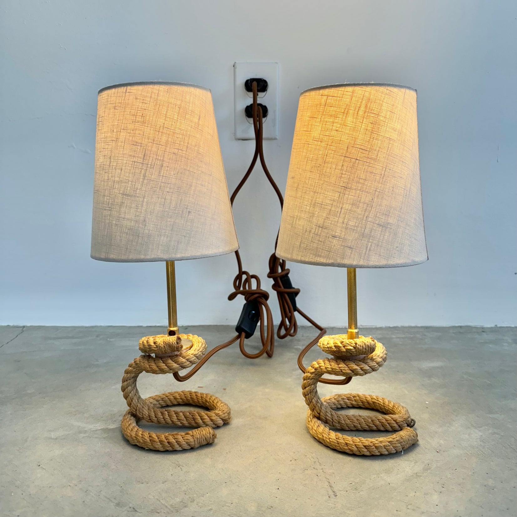 Pair of Rope and Brass Table Lamps