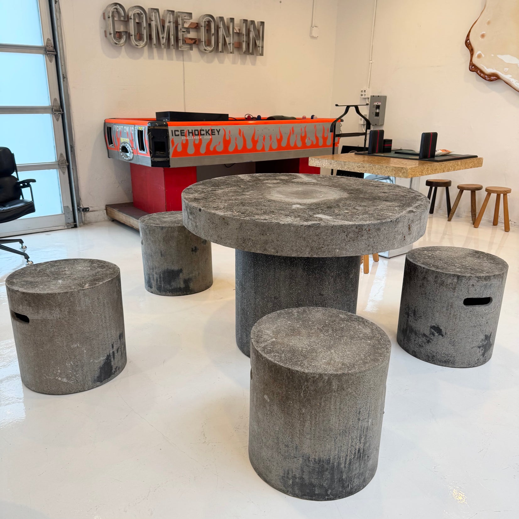 Concrete Table and Four Stools, 1950s France