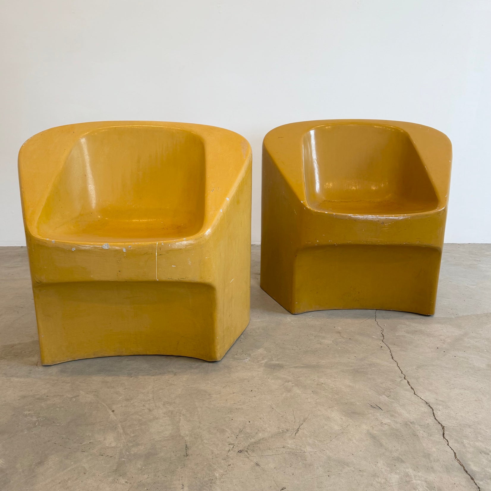 Pair of Yellow Willy Guhl Sculptural Concrete Chairs
