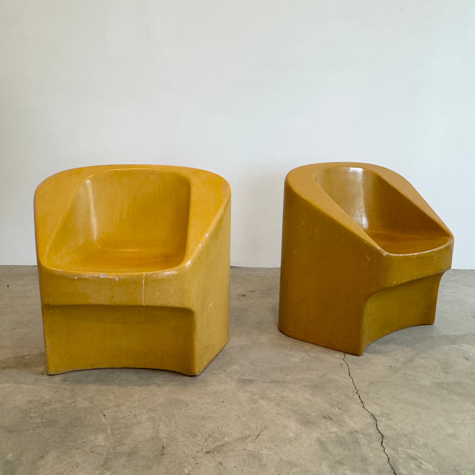 Pair of Yellow Willy Guhl Sculptural Concrete Chairs