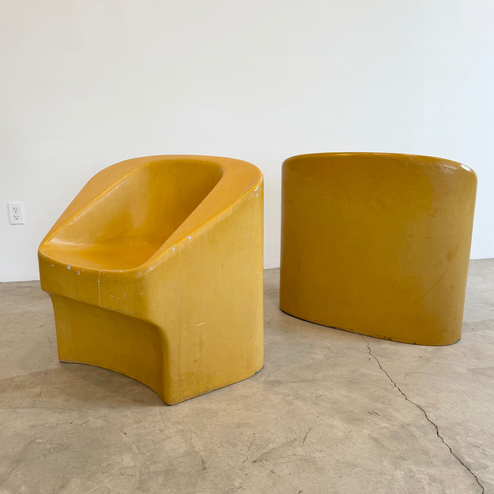 Pair of Yellow Willy Guhl Sculptural Concrete Chairs