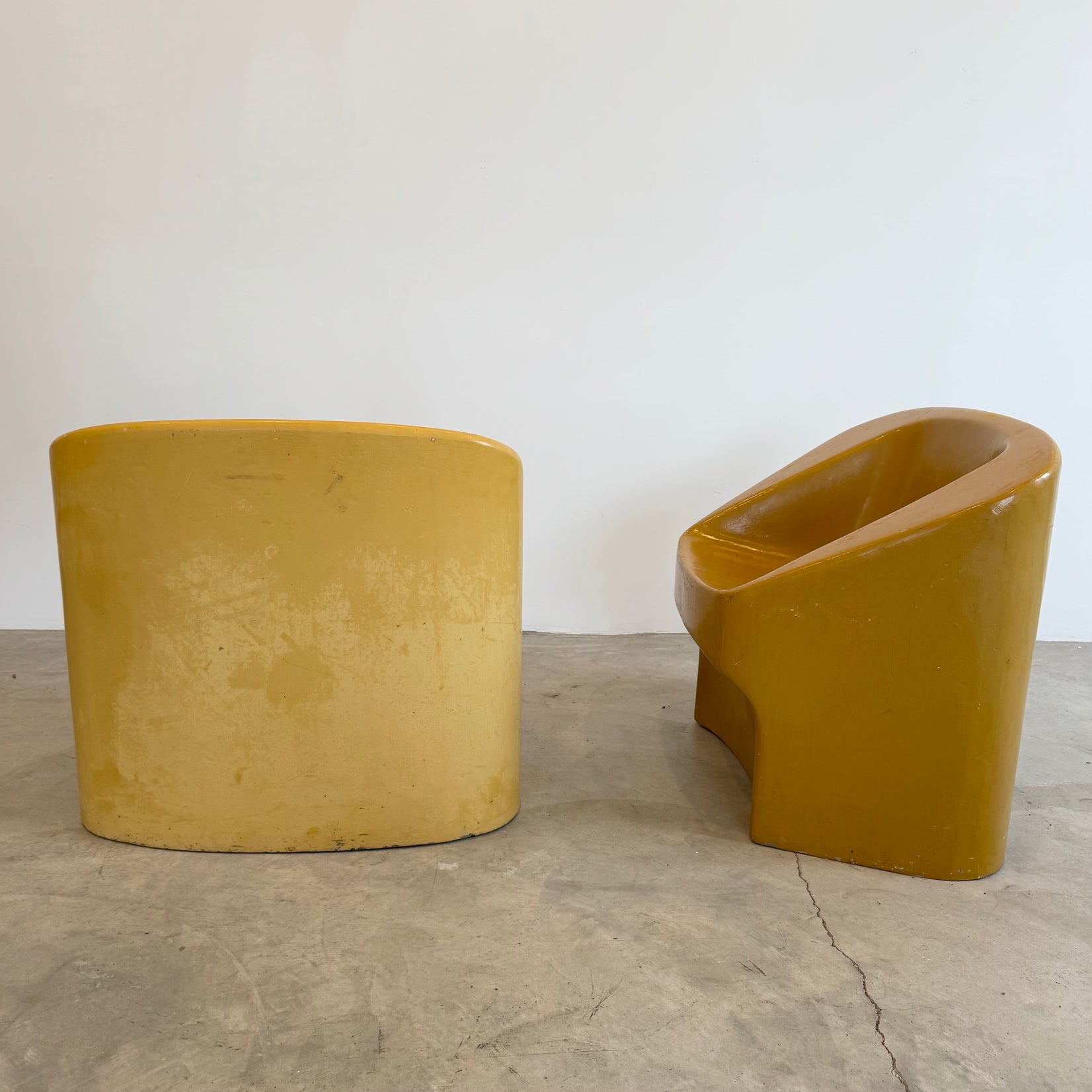 Pair of Yellow Willy Guhl Sculptural Concrete Chairs