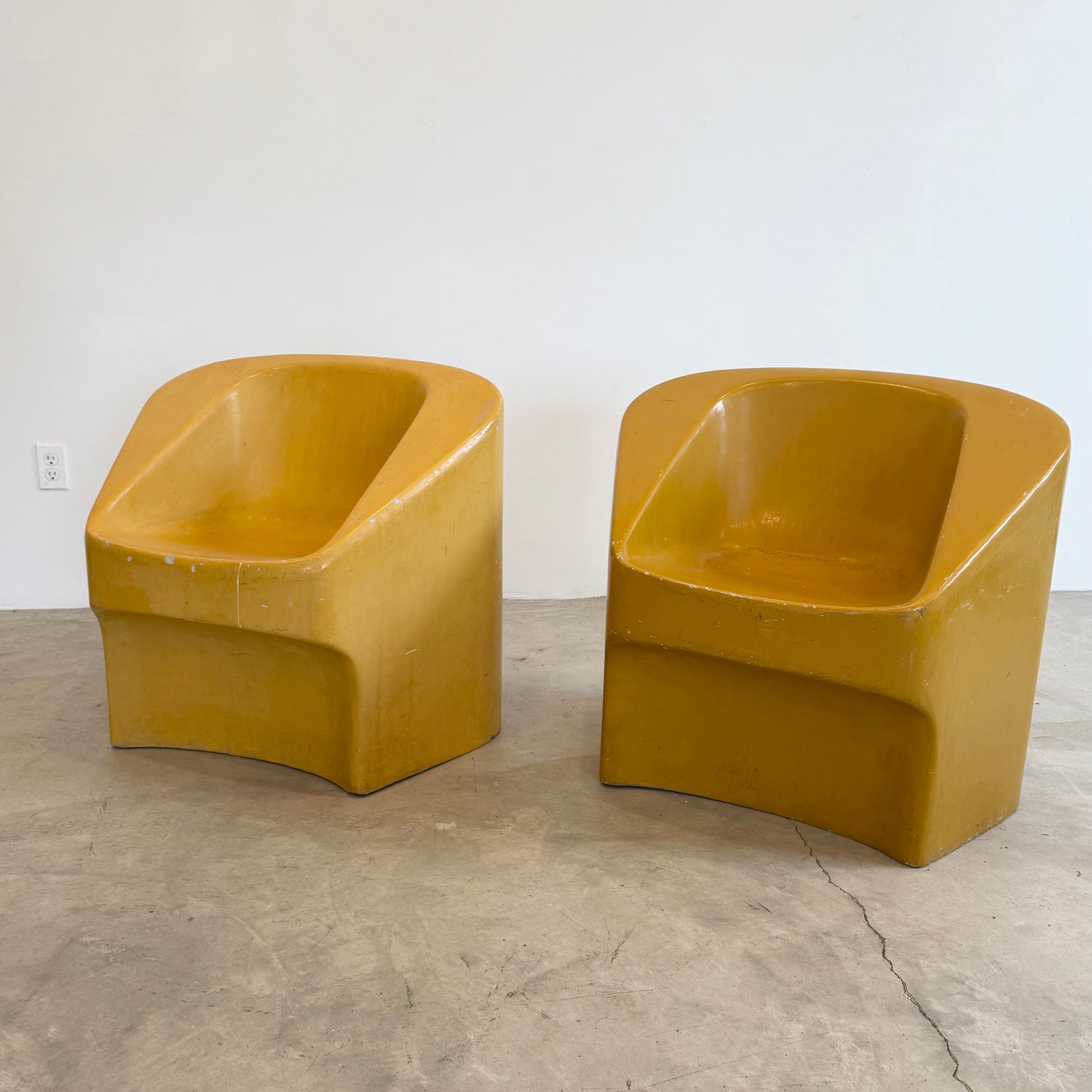Pair of Yellow Willy Guhl Sculptural Concrete Chairs
