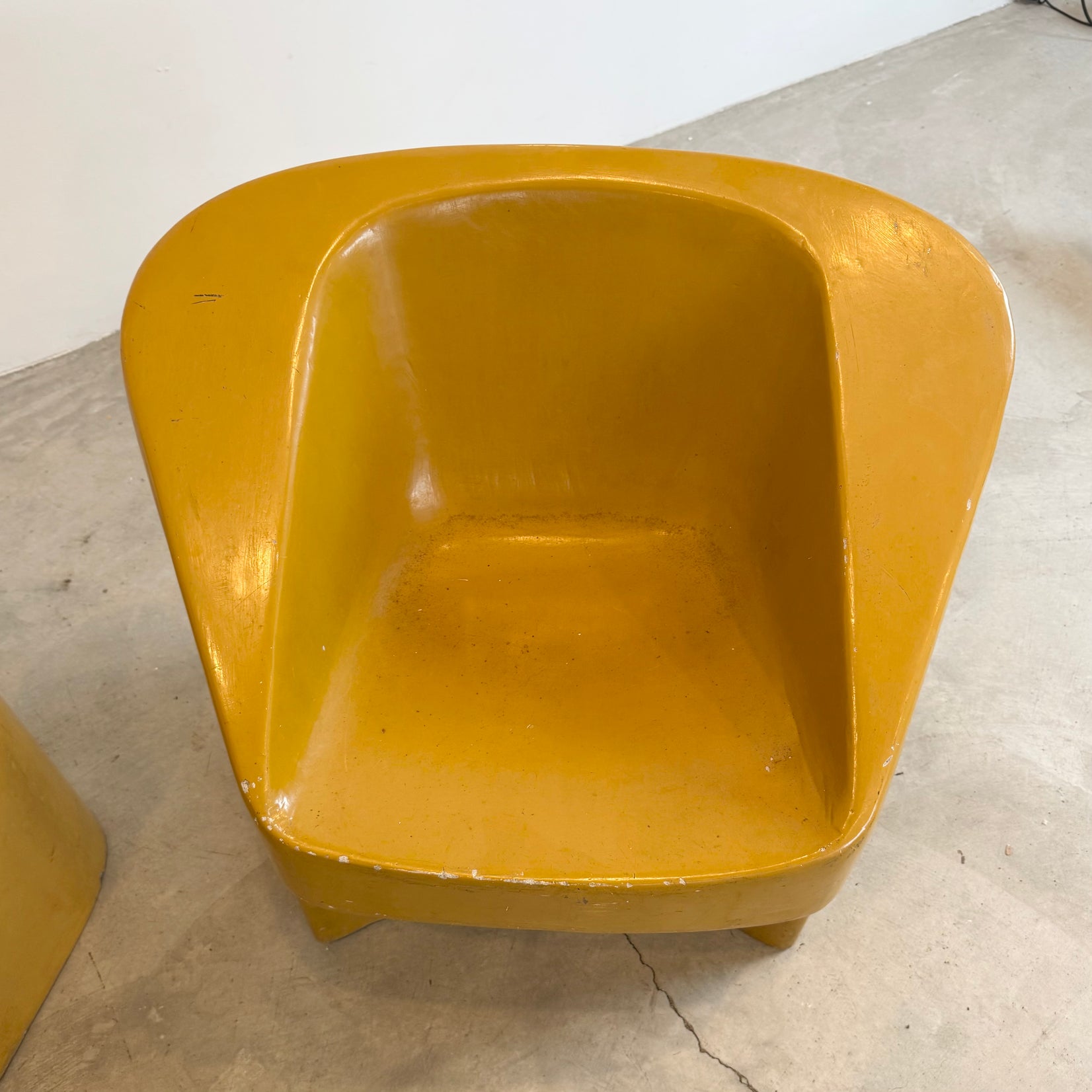 Pair of Yellow Willy Guhl Sculptural Concrete Chairs