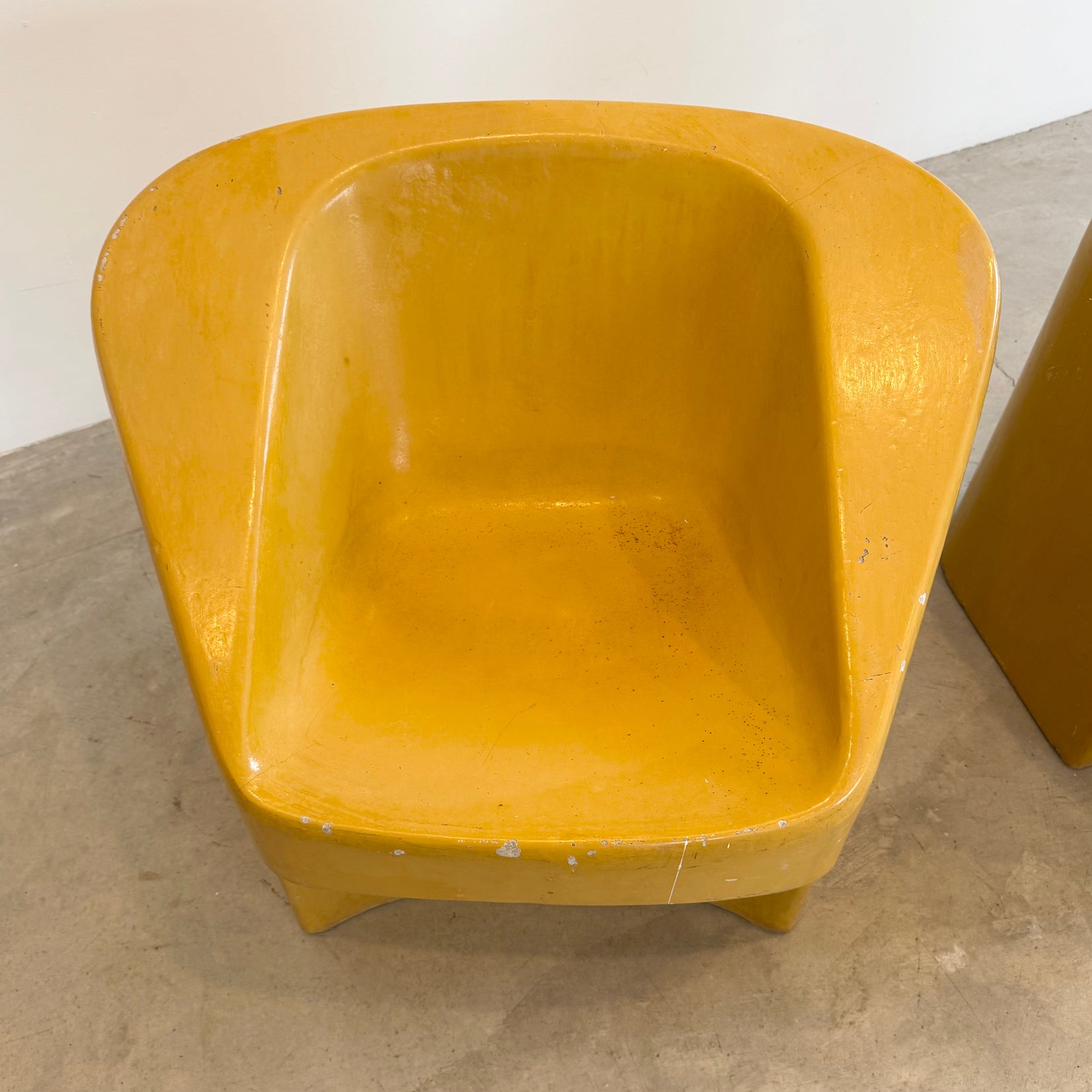 Pair of Yellow Willy Guhl Sculptural Concrete Chairs