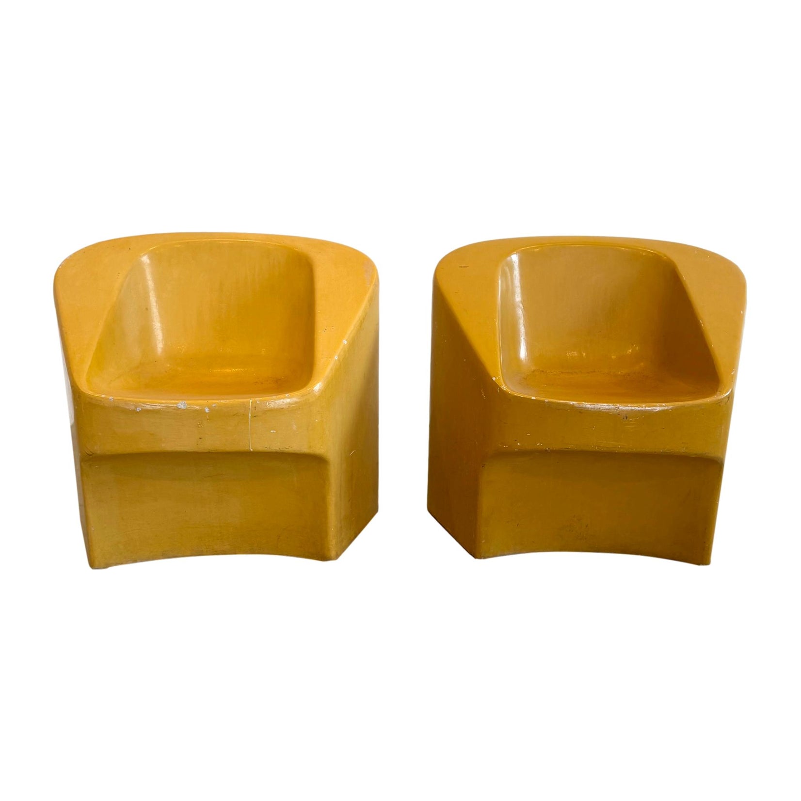 Pair of Yellow Willy Guhl Sculptural Concrete Chairs