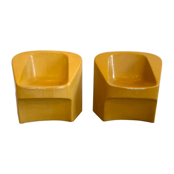 Pair of Yellow Willy Guhl Sculptural Concrete Chairs
