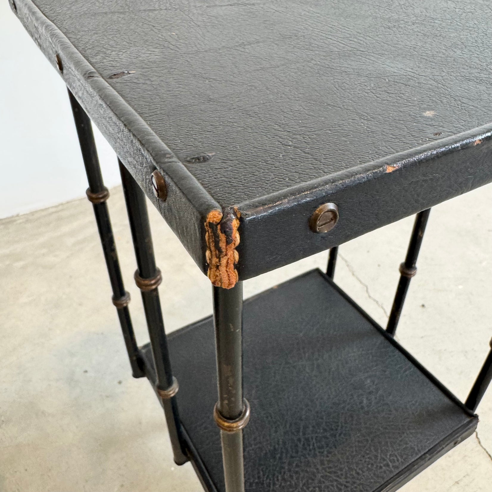 Pair of Leather and Iron Rotating Side Tables