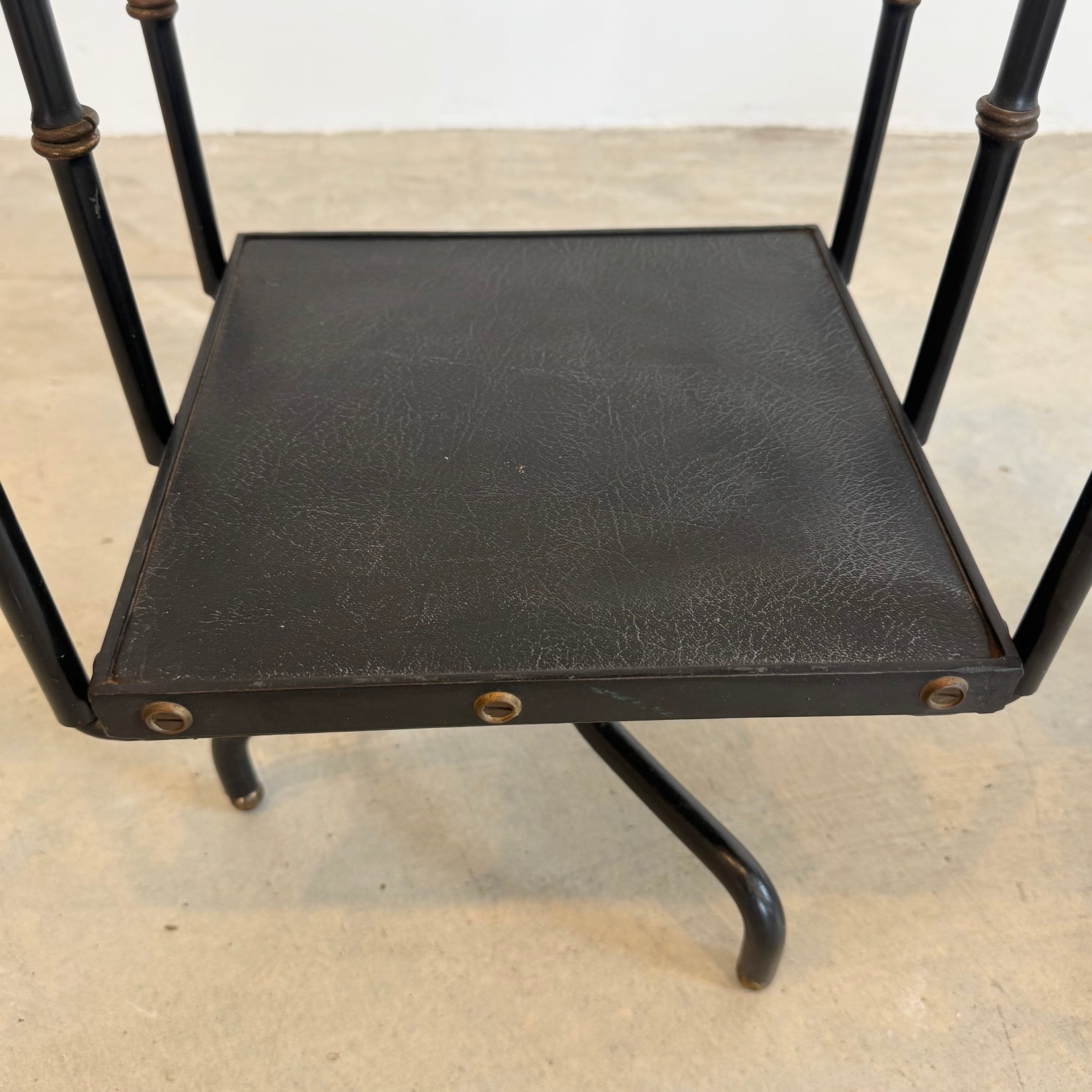 Pair of Leather and Iron Rotating Side Tables