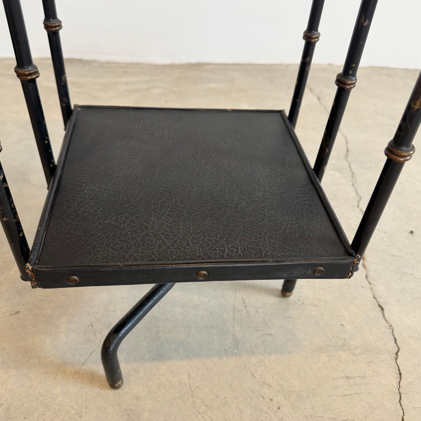 Pair of Leather and Iron Rotating Side Tables