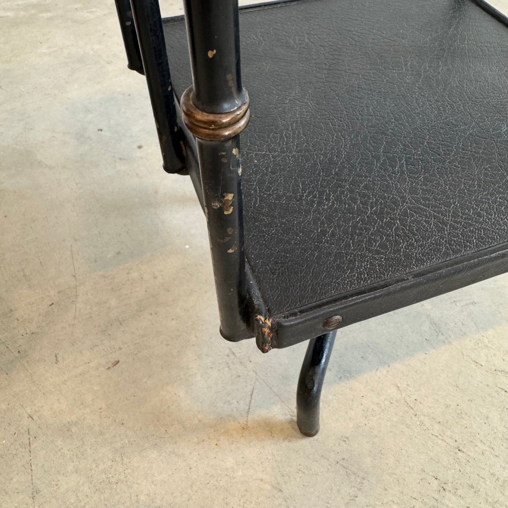 Pair of Leather and Iron Rotating Side Tables