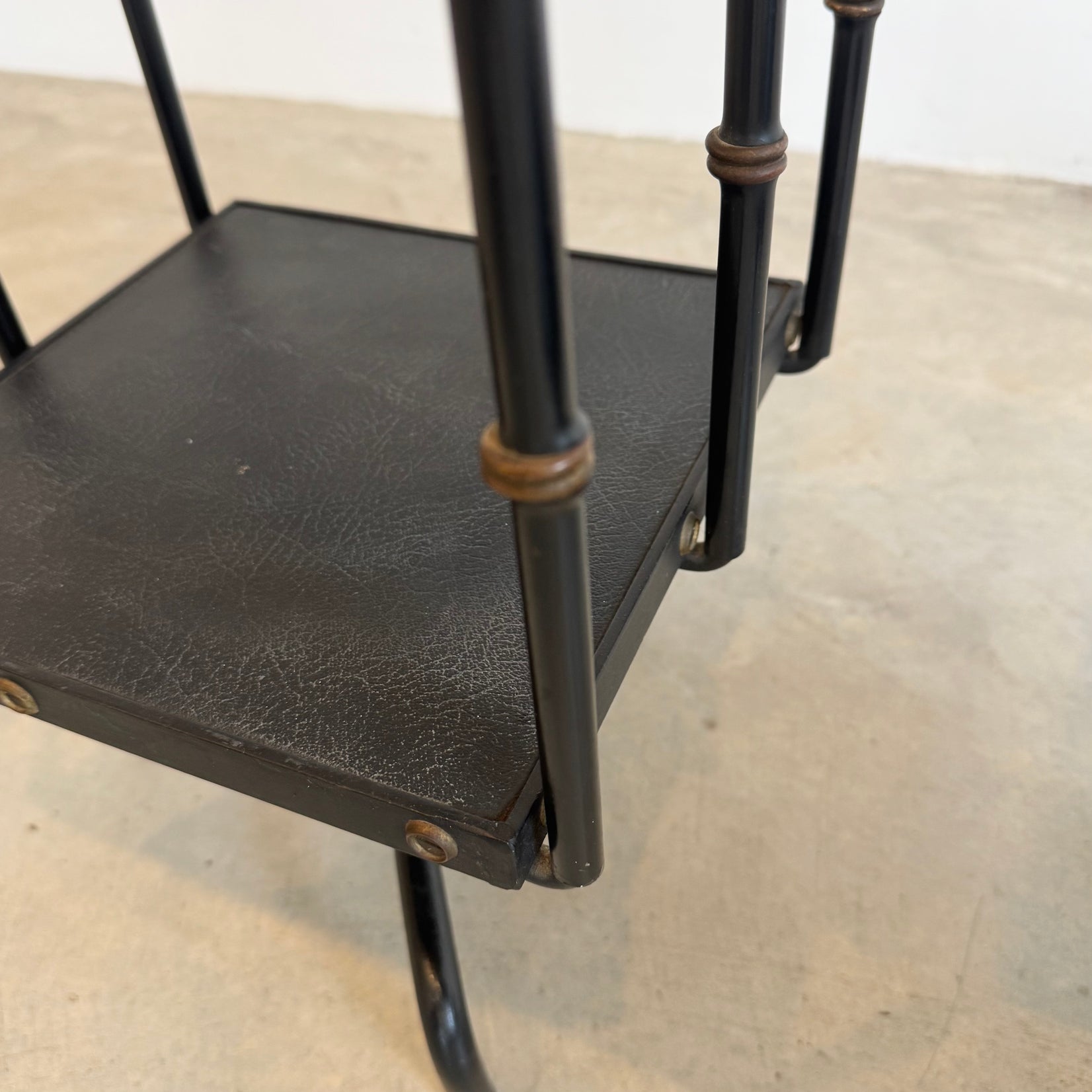 Pair of Leather and Iron Rotating Side Tables