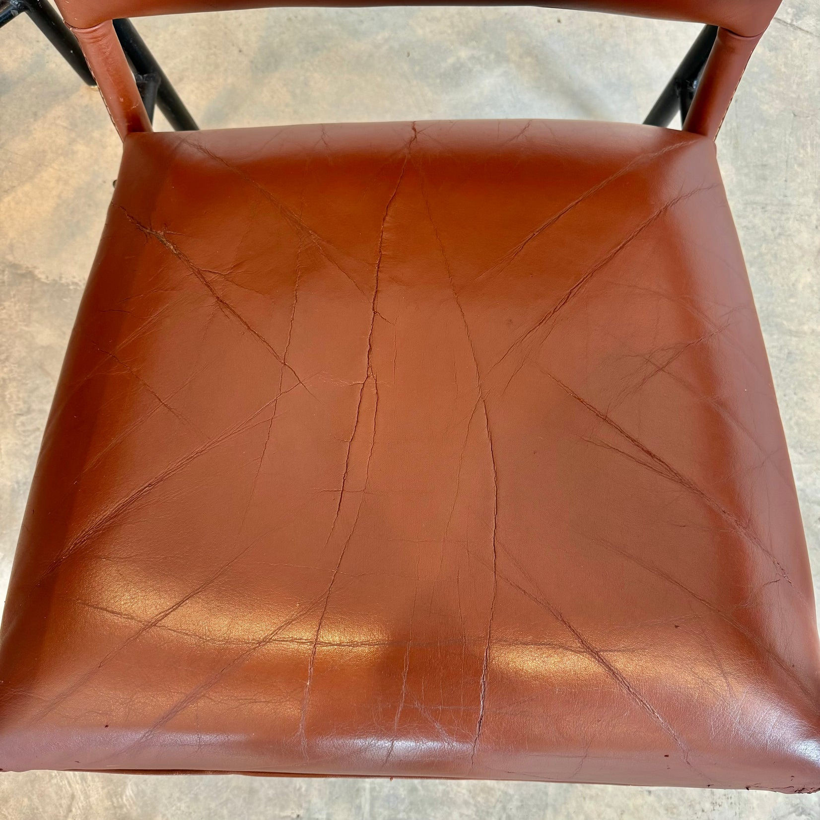 Pair of Saddle Leather and Iron Armchairs