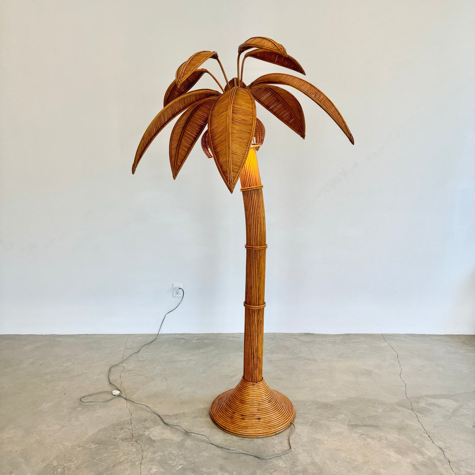palm tree lamp with coconut lights Rattan and Wicker Palm Tree Floor Lamp, 1970s United States