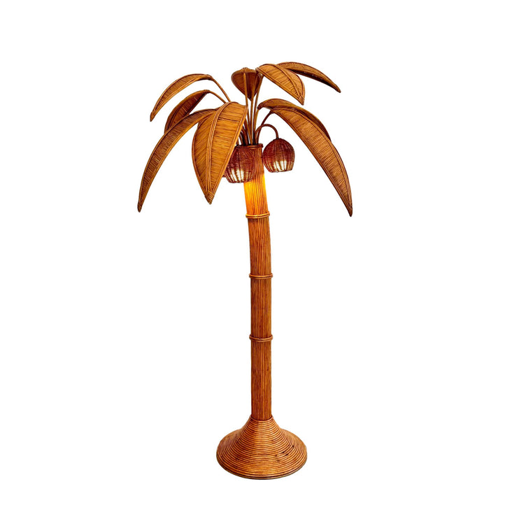 Rattan and Wicker Palm Tree Floor Lamp, 1970s United States