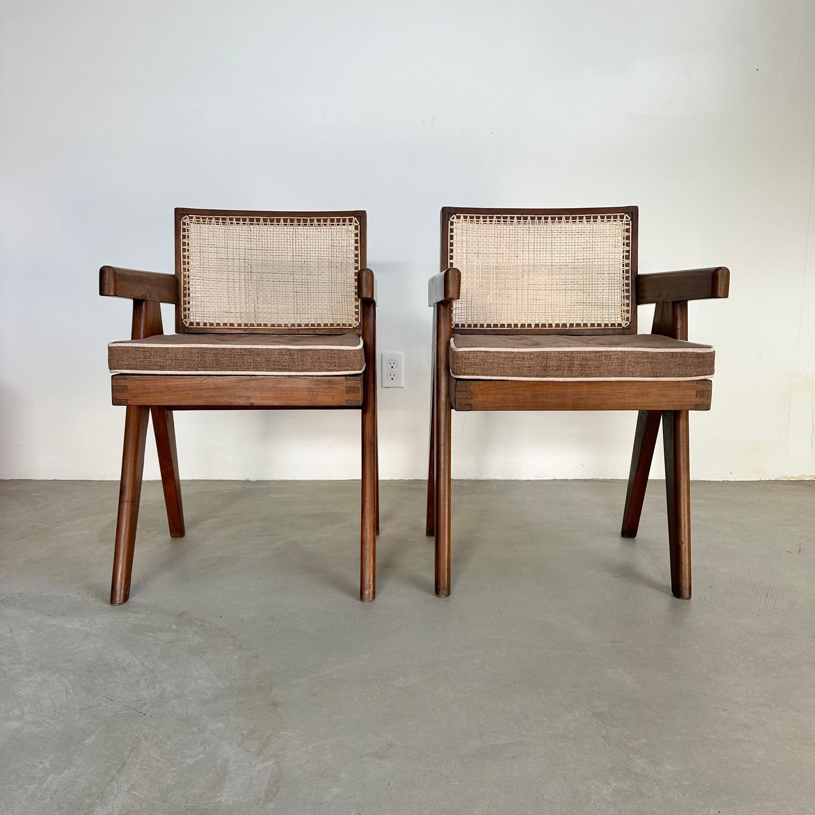 Pair of Pierre Jeanneret Floating Back V-Leg Office Chairs