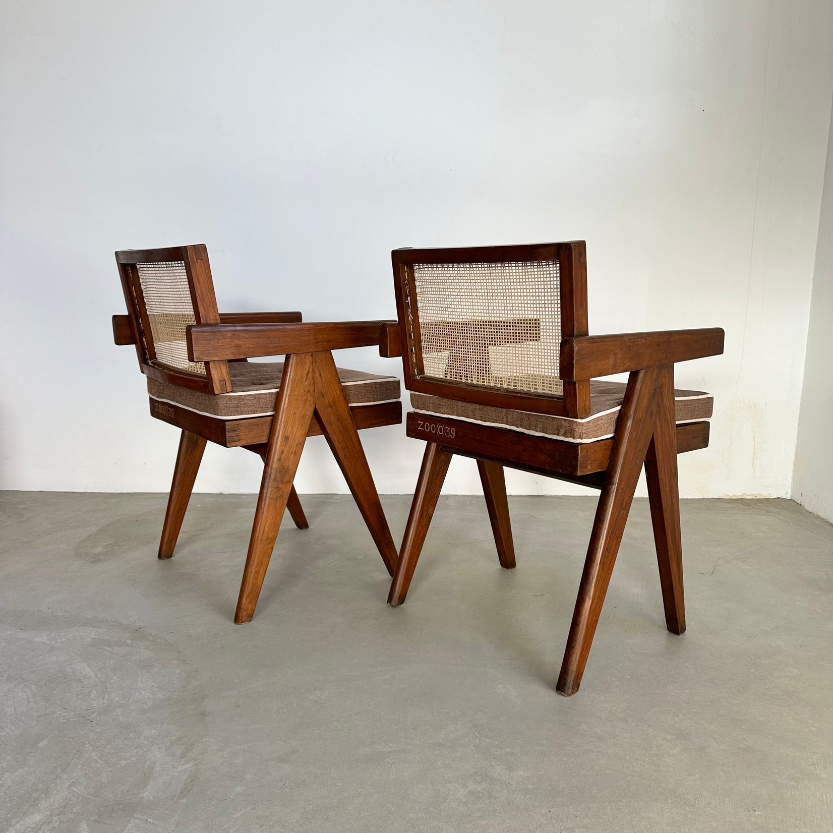 Pair of Pierre Jeanneret Floating Back V-Leg Office Chairs