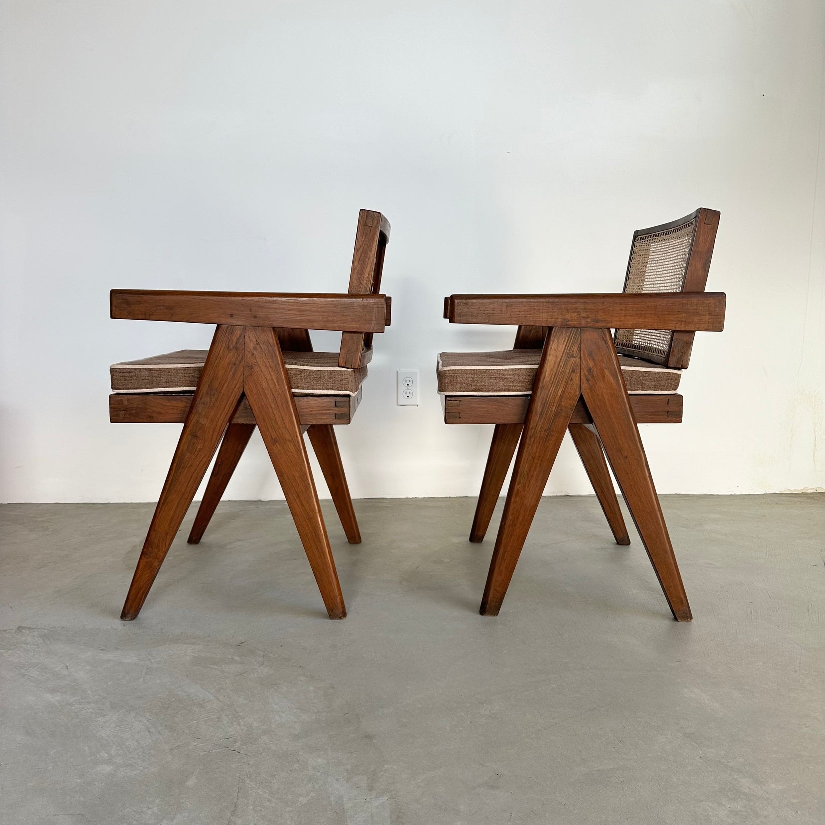 Pair of Pierre Jeanneret Floating Back V-Leg Office Chairs