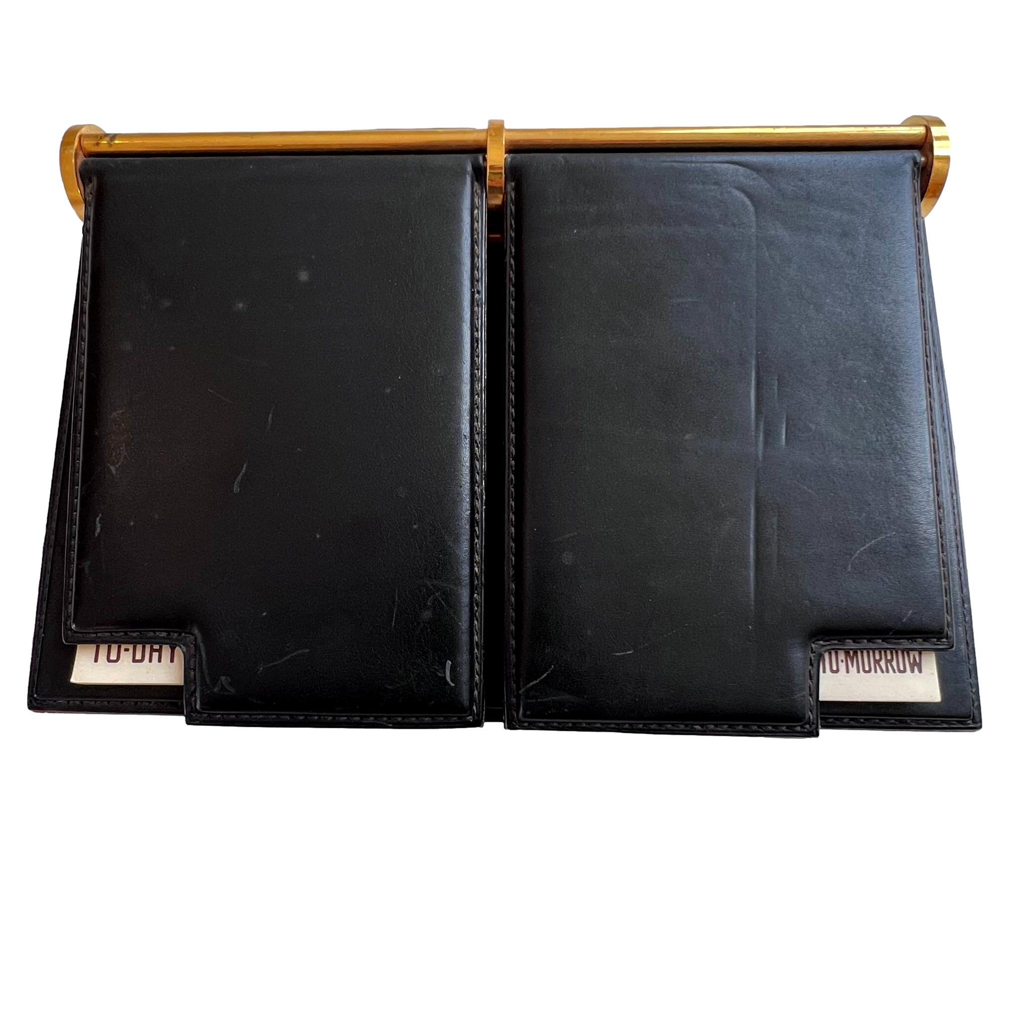Gucci Desk Planner in Black Leather and Brass, 1970s Italy