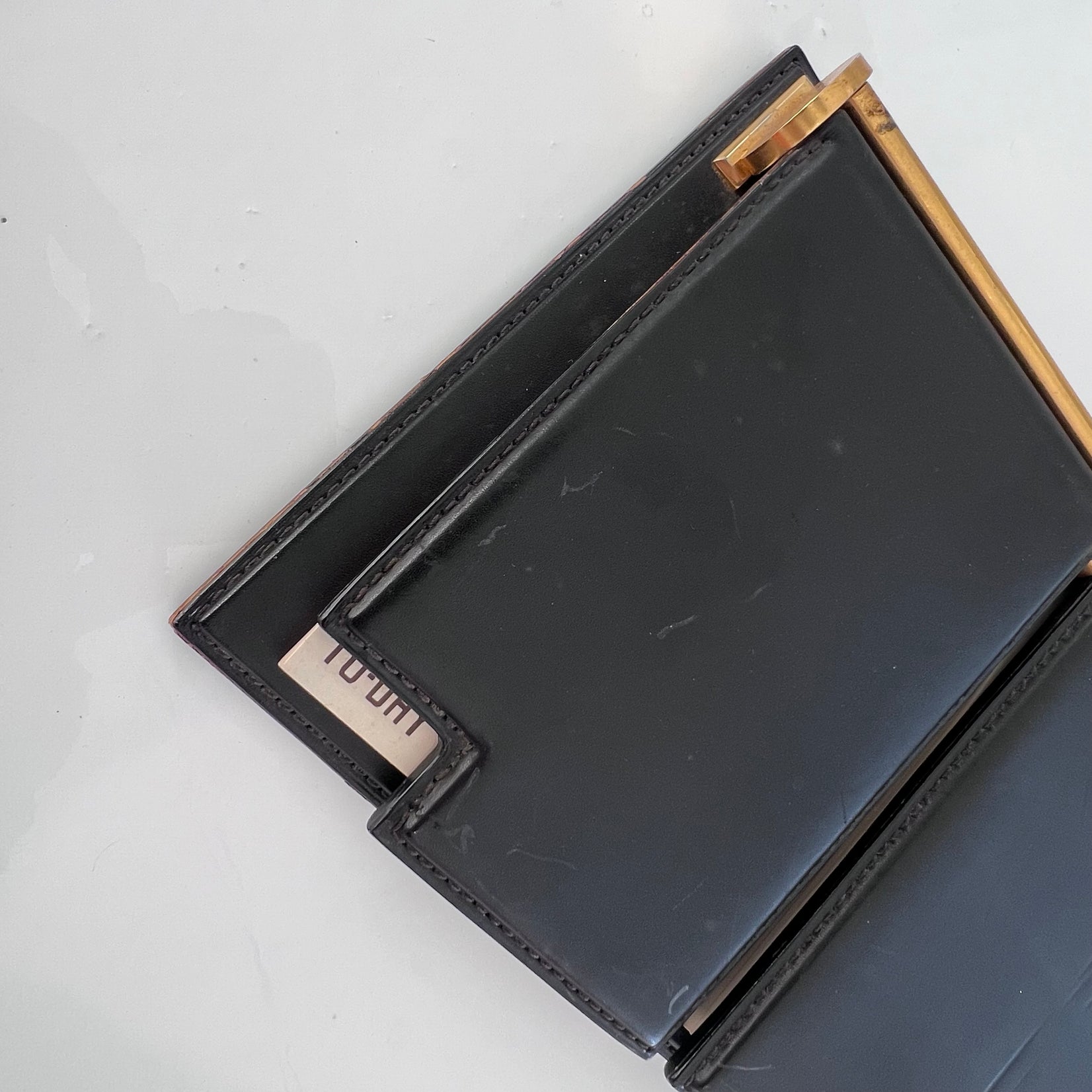 Gucci Desk Planner in Black Leather and Brass, 1970s Italy