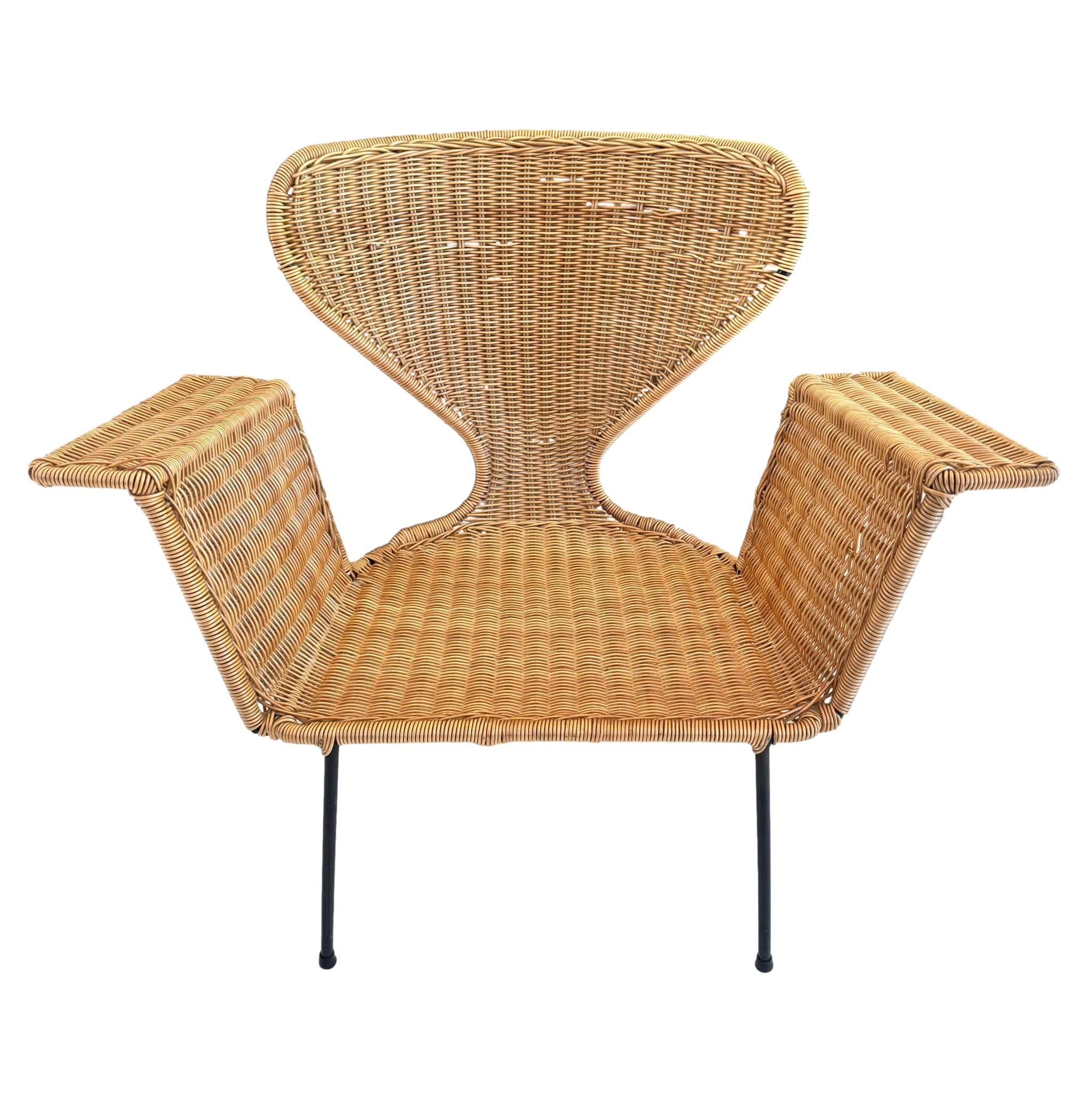 Sculptural Wicker and Iron Armchair, 1970s USA