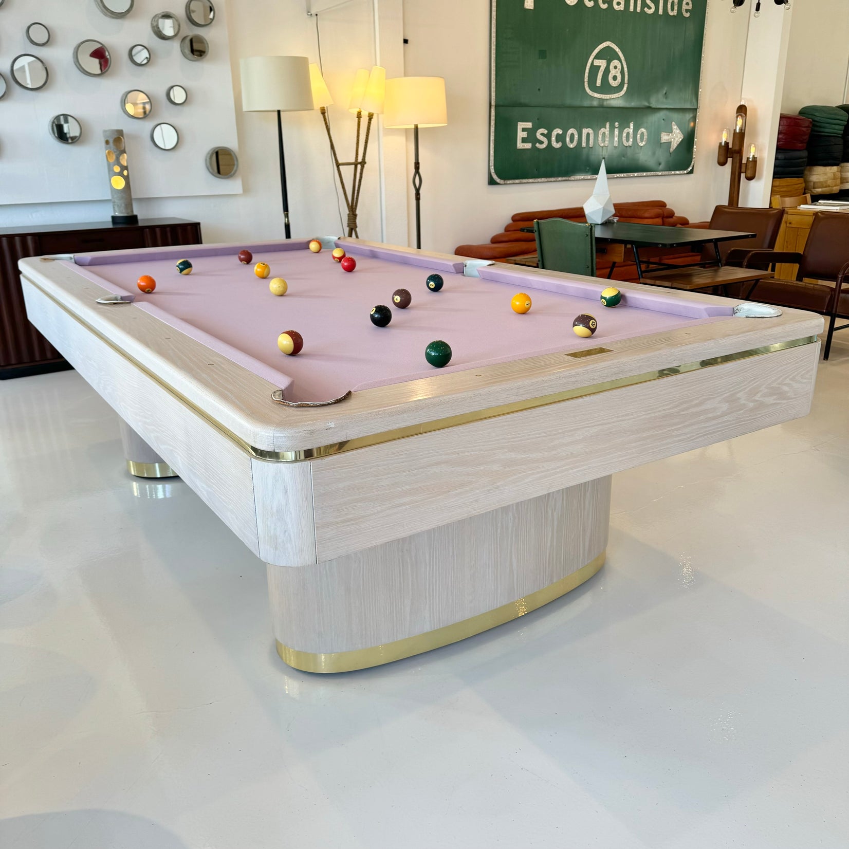 Oak and Brass Olhausen Pool Table, 1980s USA