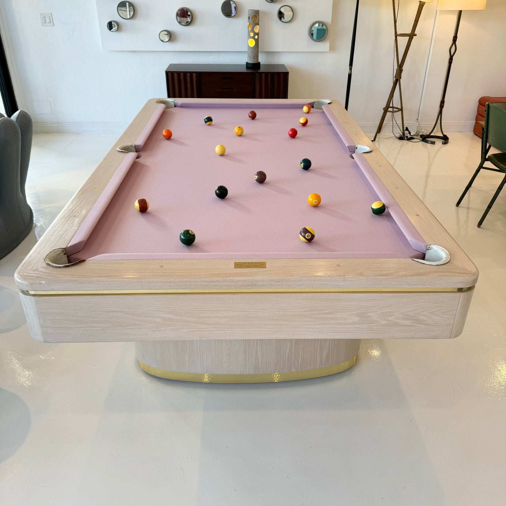 Oak and Brass Olhausen Pool Table, 1980s USA