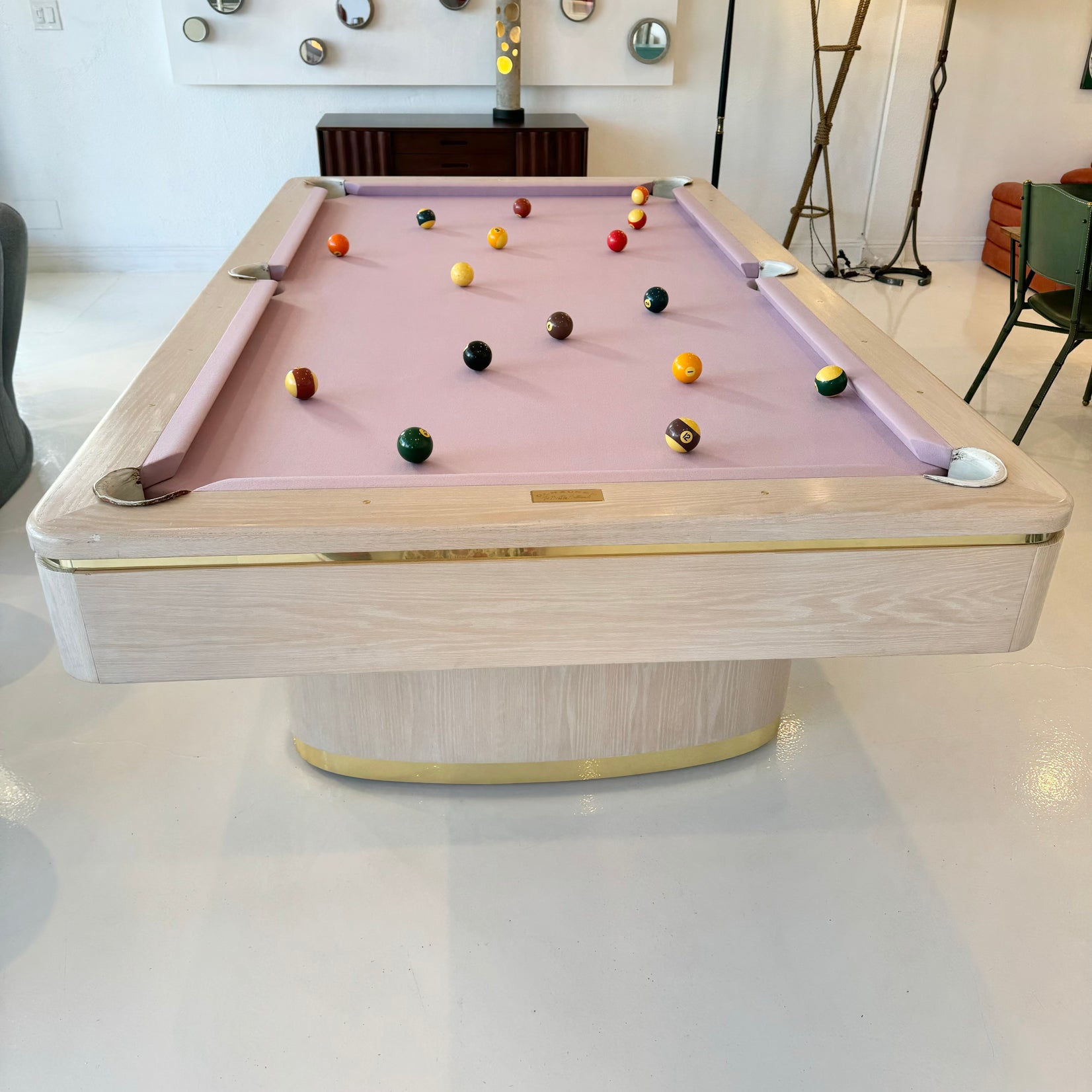 Oak and Brass Olhausen Pool Table, 1980s USA