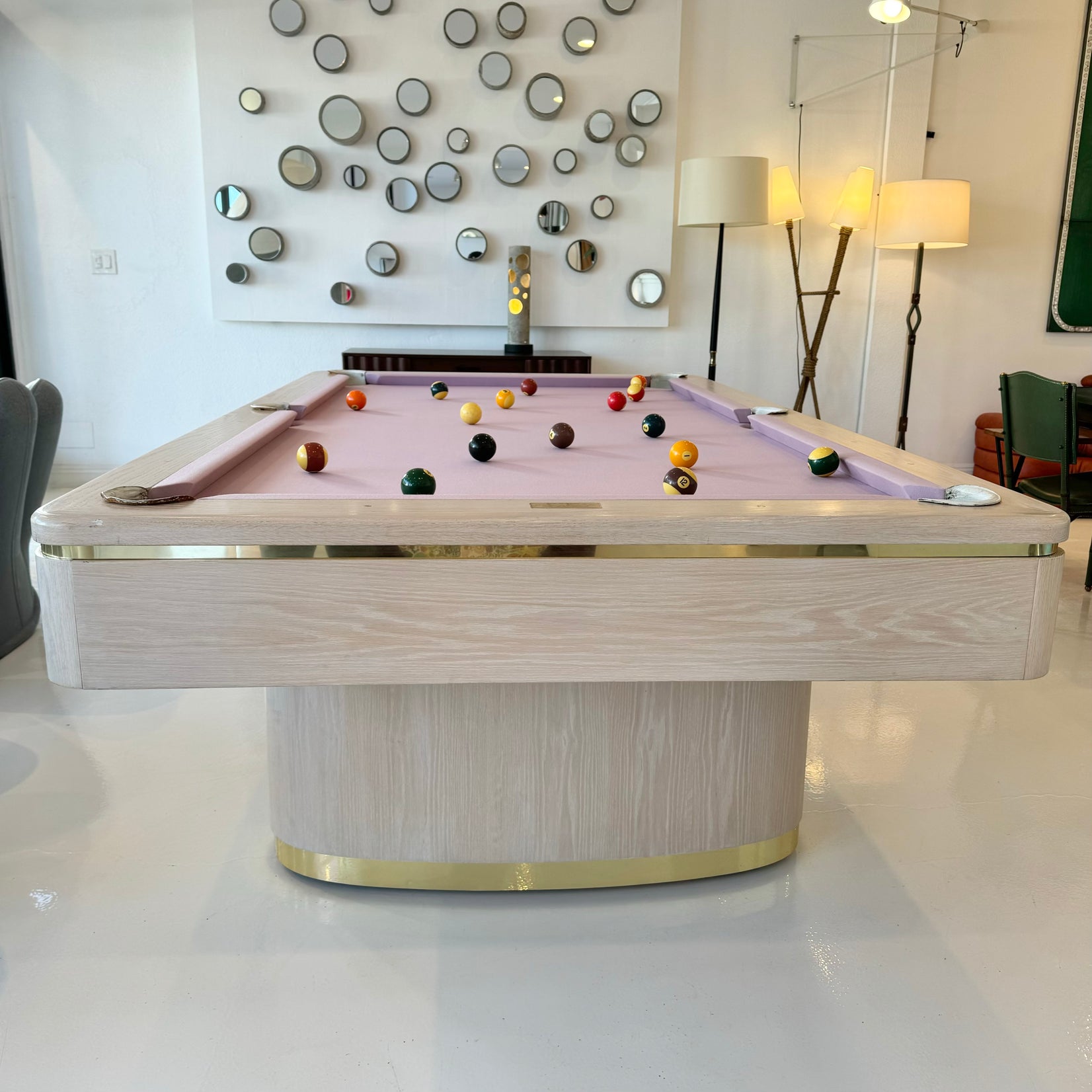 Oak and Brass Olhausen Pool Table, 1980s USA